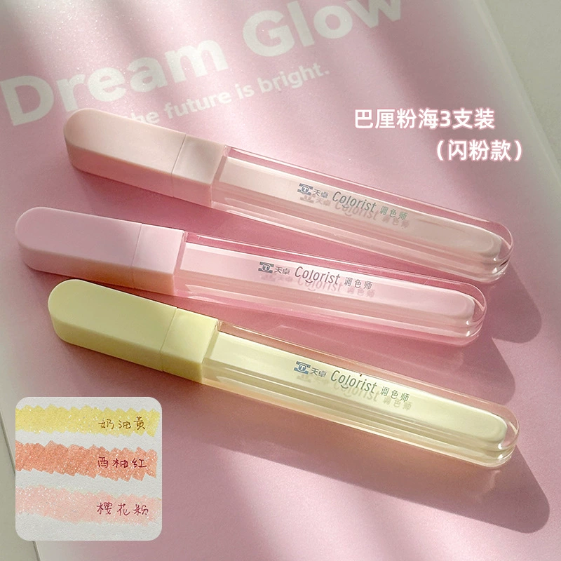 Fluorescent Highlighter Pen Set, pastel glitter ink, multi-color note markers (3‑pack options)