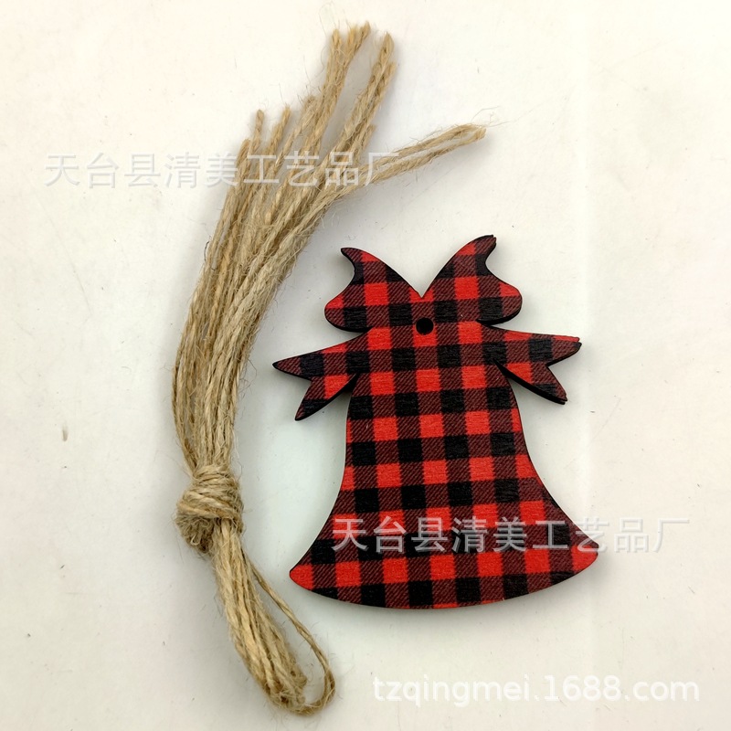 33 rojo y negro Plaid SERIE DE Navidad madera chips colgantes decorativos de Navidad se pueden combinar libremente con 10 piezas en un paquete