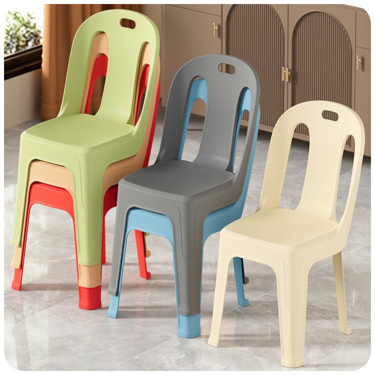 Plastic Thickened Non-Slip Stool for Living Room Dining Table, Adult and Children Home Leisure Chair with Backrest, Desk Chair