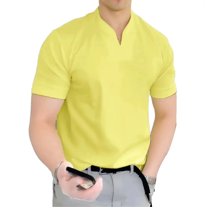 Cross-Border Hot-Selling Muscle Men's Fitness Plus-Size Sports T-Shirt Men's Elastic Cotton Single-Piece Short-Sleeved Summer V-Neck Top Cross-Border Hot-Selling Muscle Men's Fitness Plus-Size Sports T-Shirt Men's Elastic Cotton Single-Piece Short-Sleeved Summer V-Neck Top