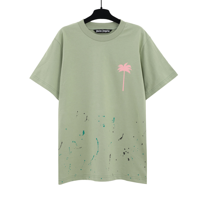 European and American Fashion Brand 23SS Cross-border Palm Angel Palm Tree Paint Dot Printed Short-sleeved T-shirt Men's and Women's High Street Half-sleeved T-shirts