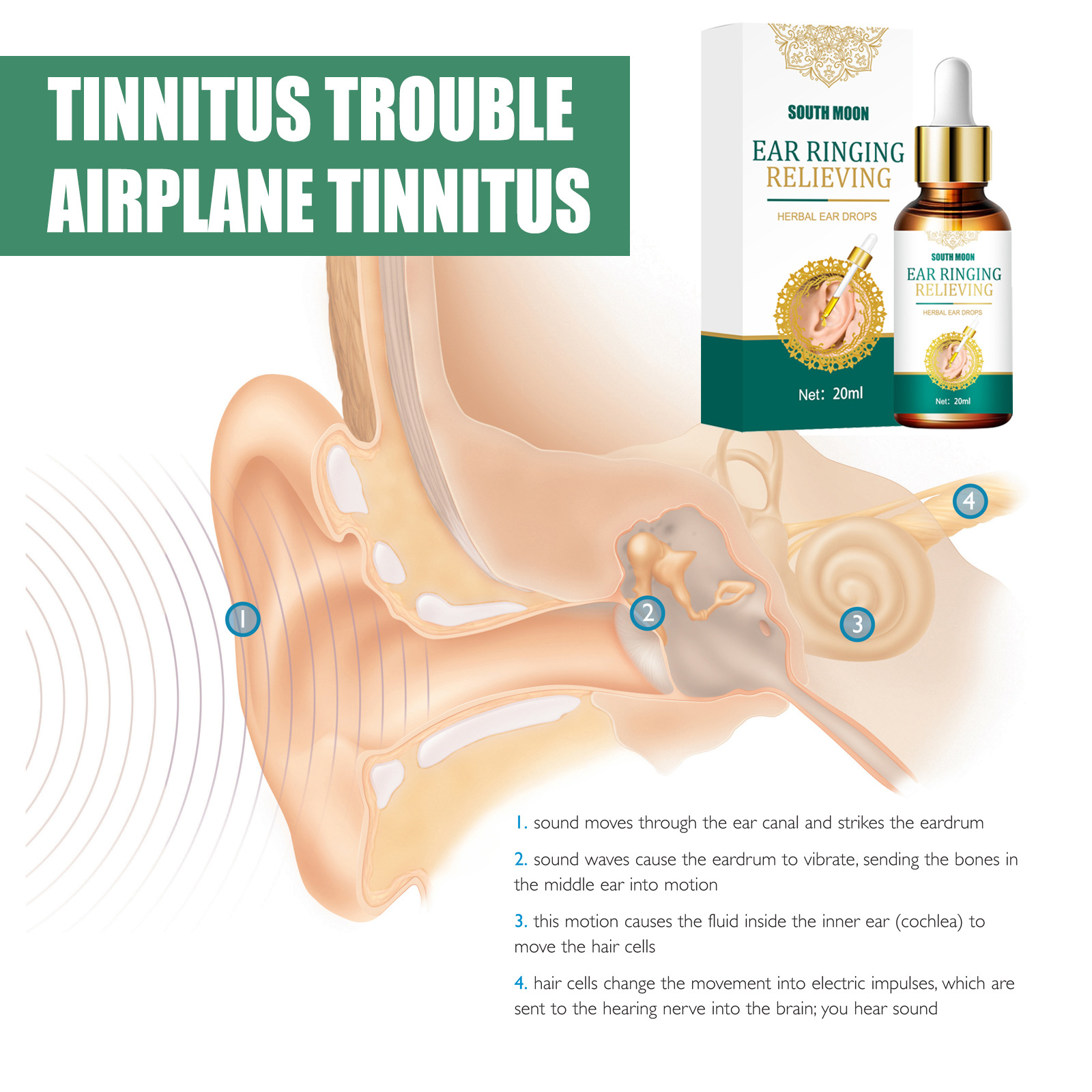 South Moon Tinnitus gocce auricolari Tinnitus soluzione di cura esterna Soluzione di cura cocleare gocce auricolari_voghion.com