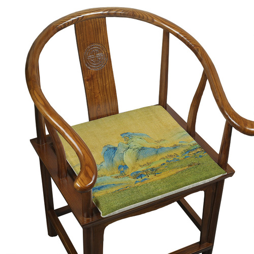 Thousand Miles of Rivers and Mountains Cushion New Chinese Zen Landscape Chair Cushion Mahogany Chair Circle Chair Tea Room Linen Sponge Cushion