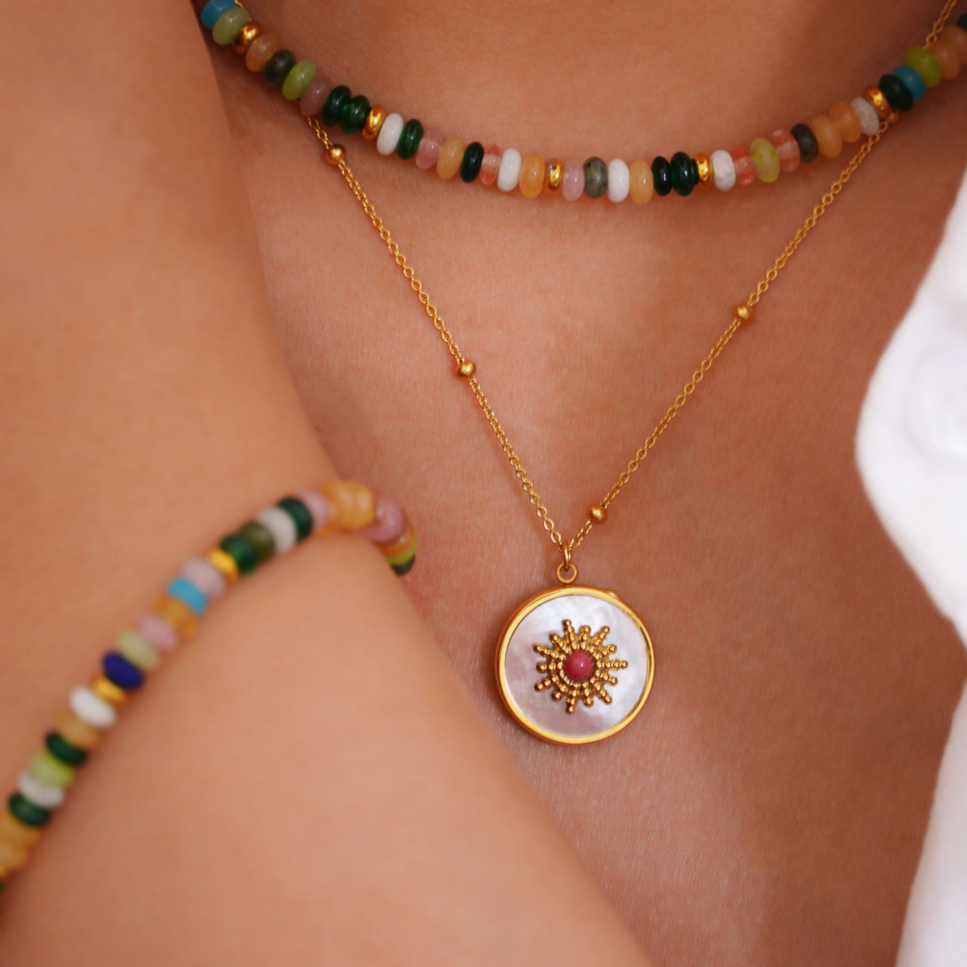 Simple Style Beaded Titanium Steel Geometric Women's Bracelets Necklace display picture 6