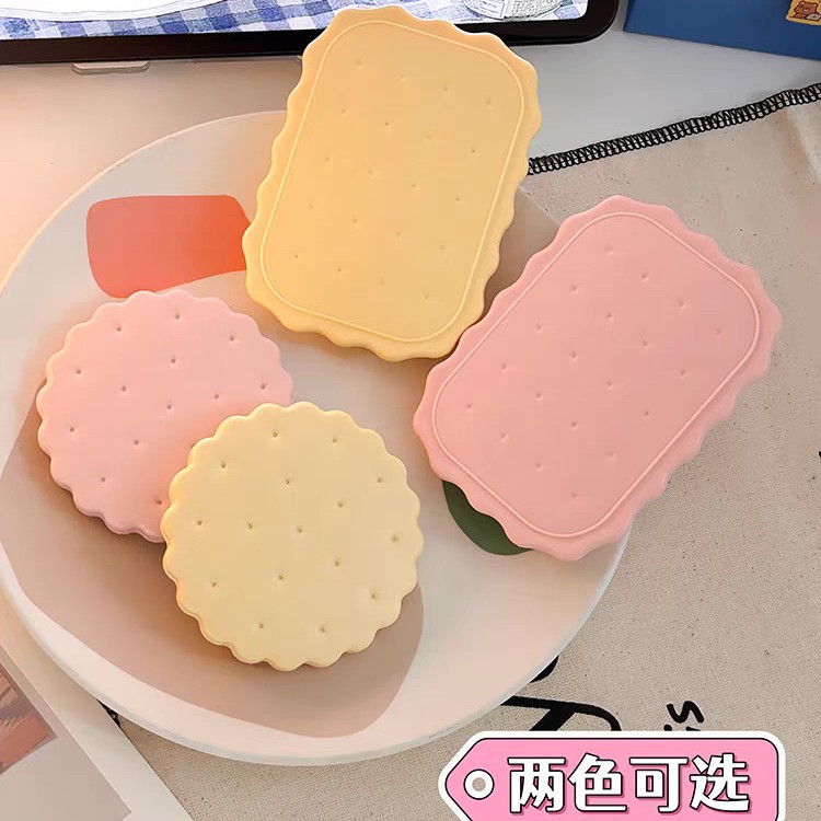 Espejo plegable con forma de galleta, espejo de maquillaje para mujer con peine, espejo de mano para retoques para estudiantes, espejo de maquillaje plegable, exclusivamente para ventas transfronterizas.