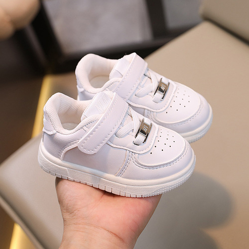 Children's Baby Board Shoes Spring and Autumn Boys' Shoes Learning to Walk Shoes Soft Sole Non-slip Girls' Shoes Breathable Sports White Shoes 1-6 Years Old