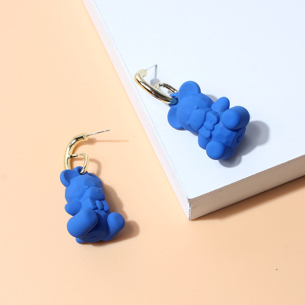 Fashion Simple Candy Color Cartoon Copper Bear Drop Earrings display picture 4