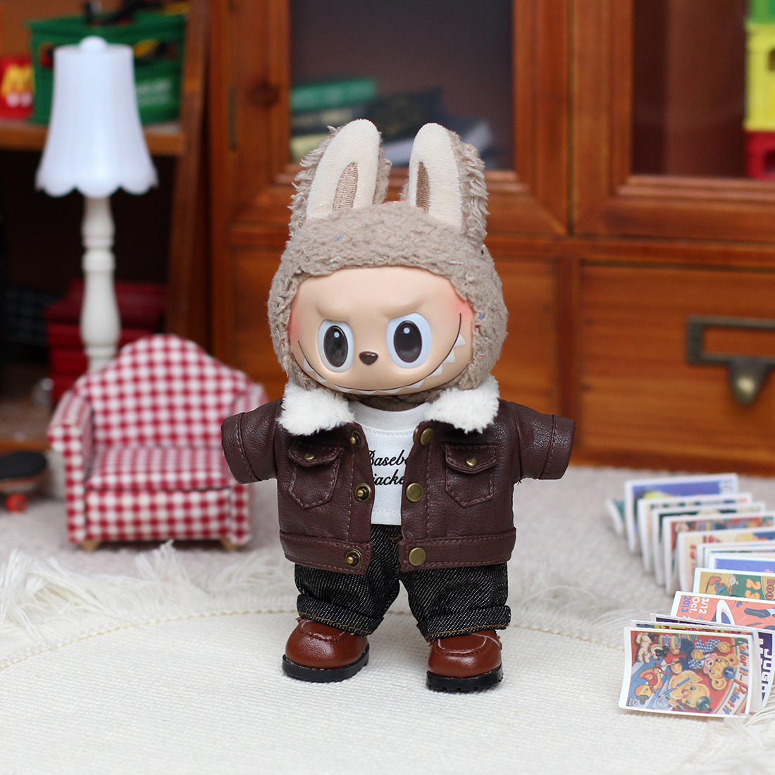 Clothing Only] First/Third Generation Labubu Doll Clothes Blind Box Football Mr. Clothes Leather Jacket Heart-Warming Macaron