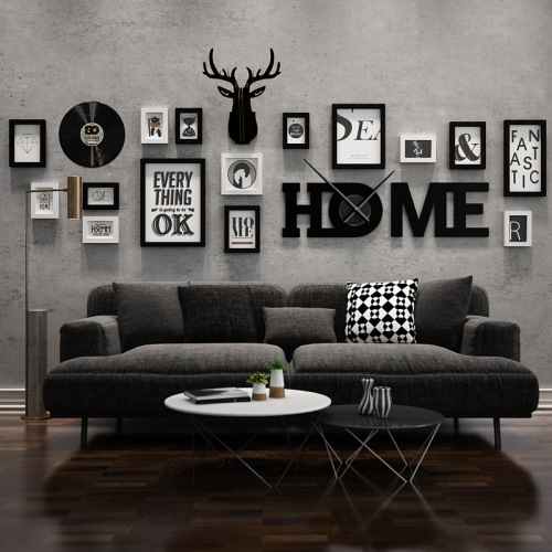 Polymer 7394 Nordic living room sofa photo wall HOME large clock combination photo frame real clock exchangeable photo