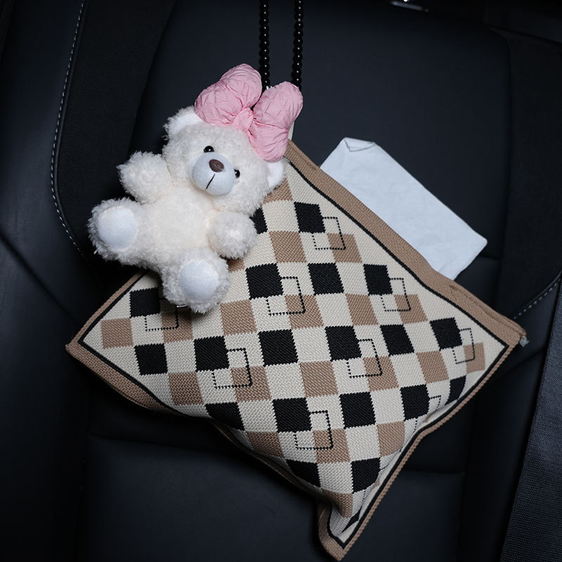 Doll Creative Hanging | Biqi Bixing Car tissue box/set - orange-white-spots-pink-white-bear