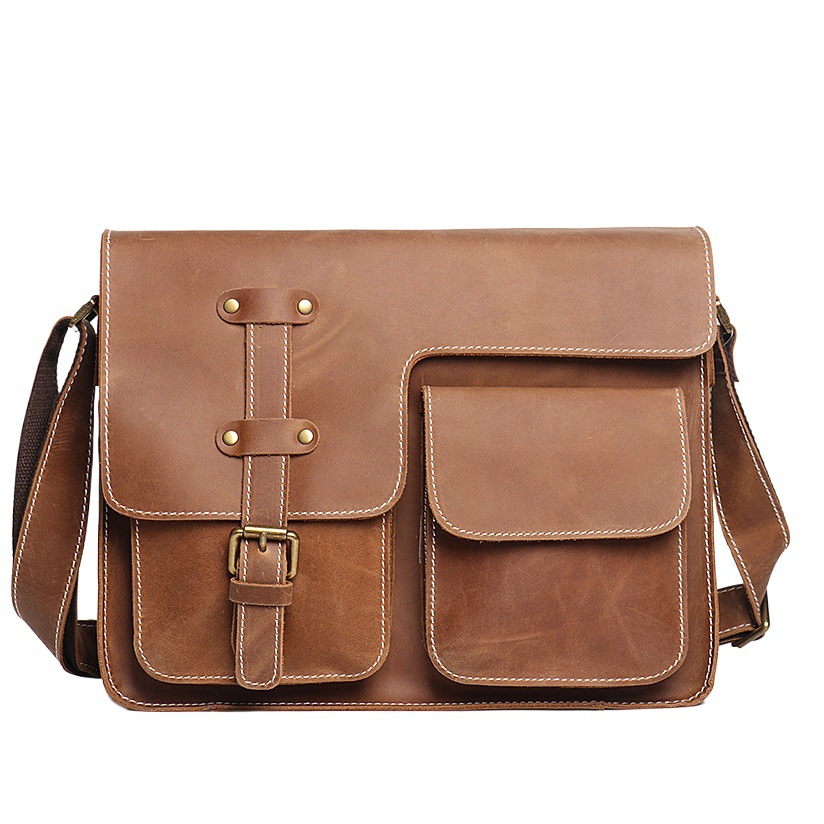 Bolso de hombro horizontal de cuero de los nuevos hombres de la fábrica bolso de mensajero de las mujeres de cuero de Caballo Loco primera capa de piel de vaca bolsa de mensajero de gran capacidad