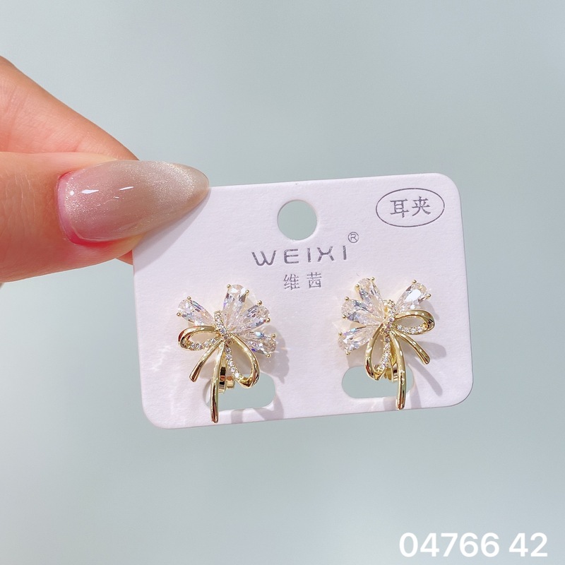 维茜新品精美闪耀锆石珍珠蝴蝶蝴蝶结耳夹女气质优雅免耳洞耳夹耳|undefined
