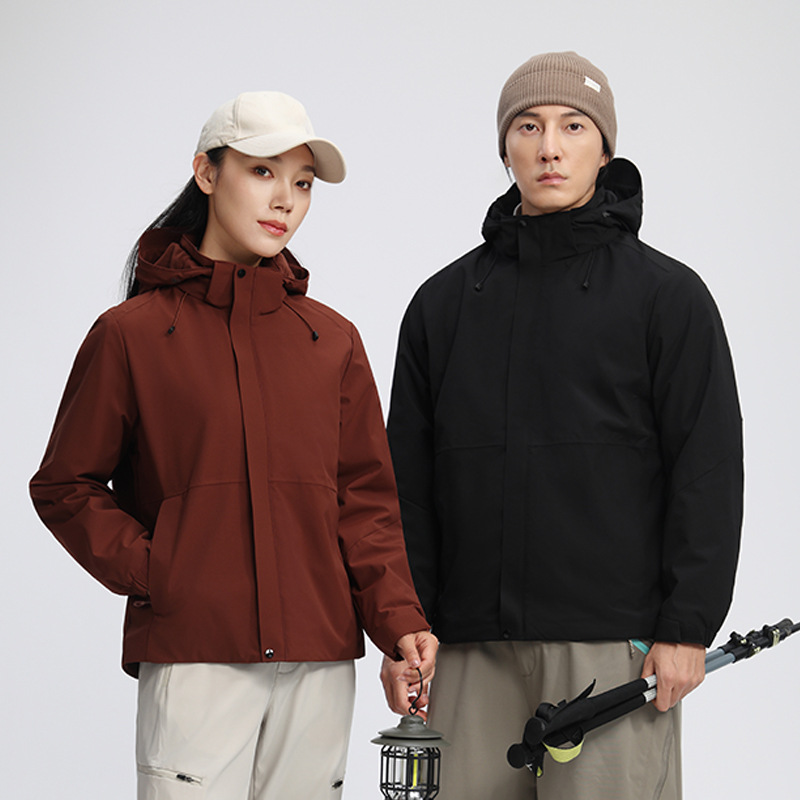 Couple's fleece-lined one-piece jacket, men's and women's football-style windbreaker, middle-aged workwear, affordable alternative to designer jackets, with logo print