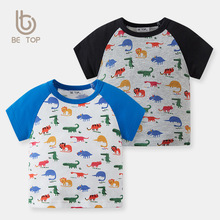 2025新款圆领童装卡通满印恐龙儿童插袖男童夏季纯棉薄款一件代发