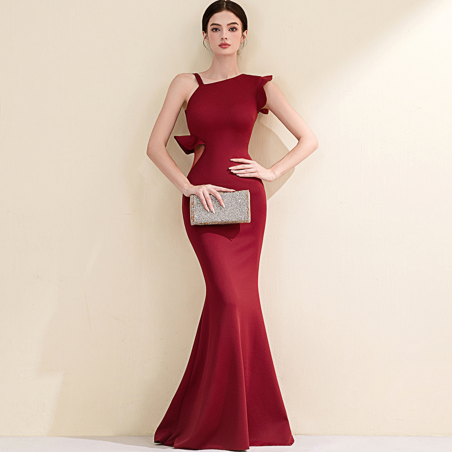 Evening Dress for Female Celebrities, Banquet, Noble Elegant, High-End Sexy Slanted Shoulders, Slimming Look, Long Fishtail Dress