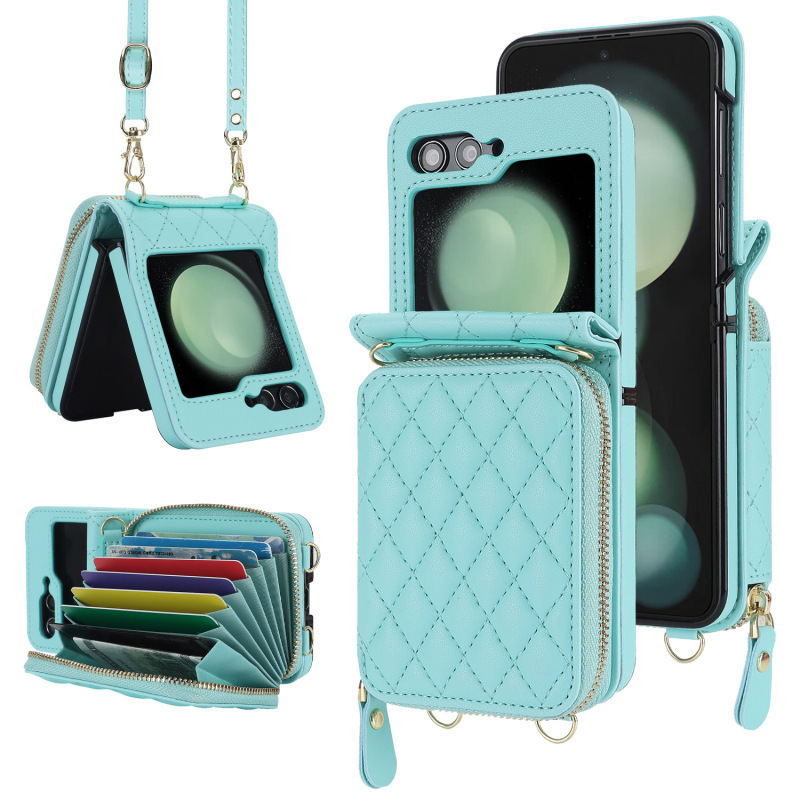 Suitable for Samsung Zflip8/7 Phone Case 6/5, Small Chanel-Style Zipper Card Holder 4/3, Fashionable Crossbody Shoulder Strap Protective Cover