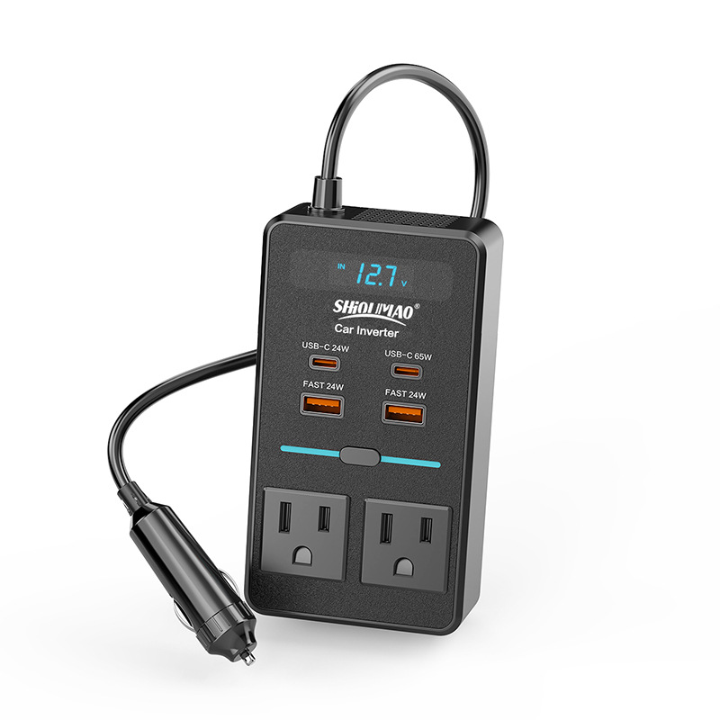 Comercio exterior 200W inversor automotriz 110v / 220V enchufe de gauge general con puerto C inversor automotriz de carga rápida con pantalla digital