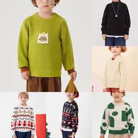 秋冬杂款儿童套头毛衣圆领加厚卡通印花外贸地摊男女童针织衫批发