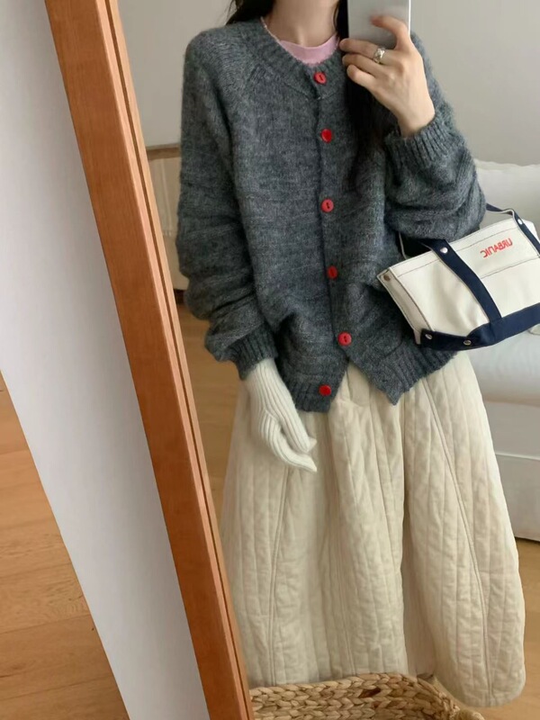 慵懒风灰色毛衣针织开衫外套女2025秋冬季新款巨好看宽松软糯上衣|undefined