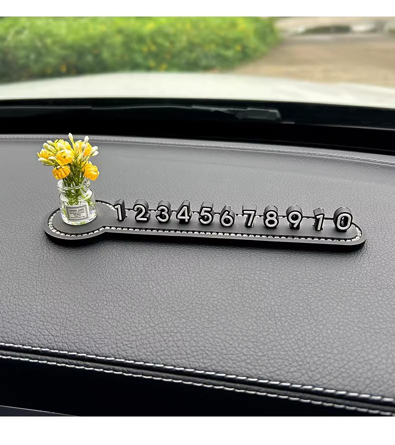 New vase car temporary parking plate mobile car phone number plate car creative high-grade car interior ornaments