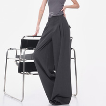 KEN STUDIO夏季新款灰色薄款褶皱西装裤女高腰宽松垂感西裤阔腿裤