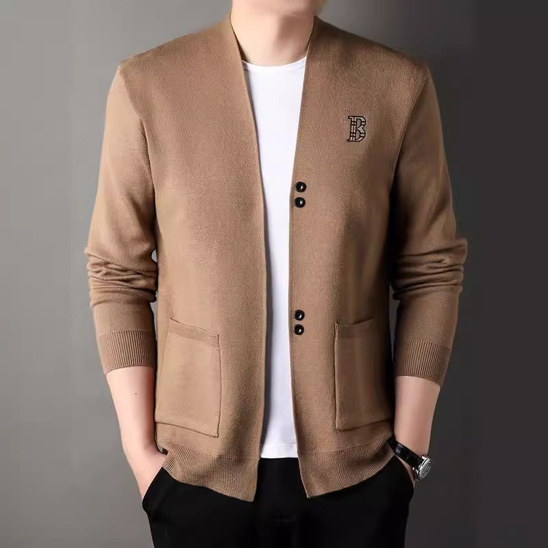 2023 Spring and Autumn New Men's Cardigan Middle-aged and Young Men's Casual Knitwear with Pocket Solid Color Cardigan Jacket for Men