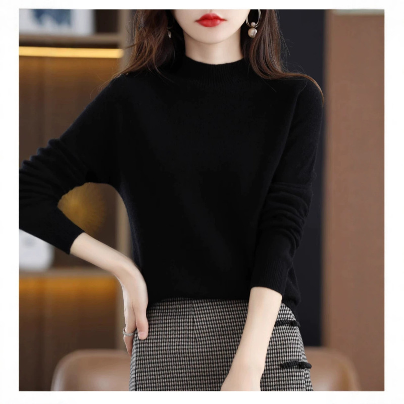 Cross-Border Half-Turtleneck Knit Sweater, Long-Sleeve Pullover, Inner Layer, Urban Women's Fashion, Autumn and Winter Warm Loose Sweater, Solid Color Cross-Border Half-Turtleneck Knit Sweater, Long-Sleeve Pullover, Inner Layer, Urban Women's Fashion, Autumn and Winter Warm Loose Sweater, Solid Color