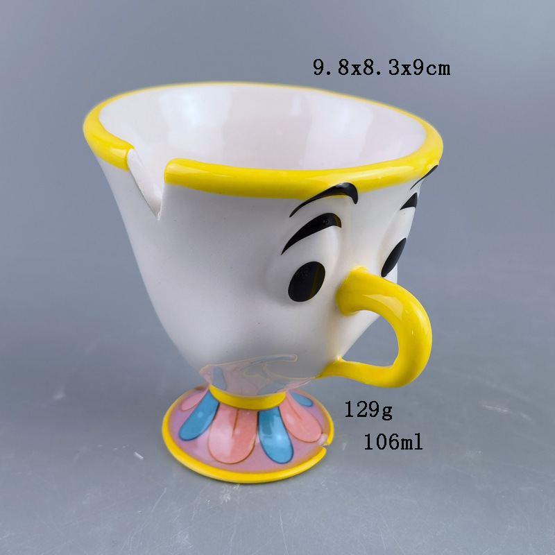 Olla de té cuidadosamente seleccionada Sra. Archie Taza La bella y la bestia Tetera Plato chapado en oro Taza de té Mr. PottsChip