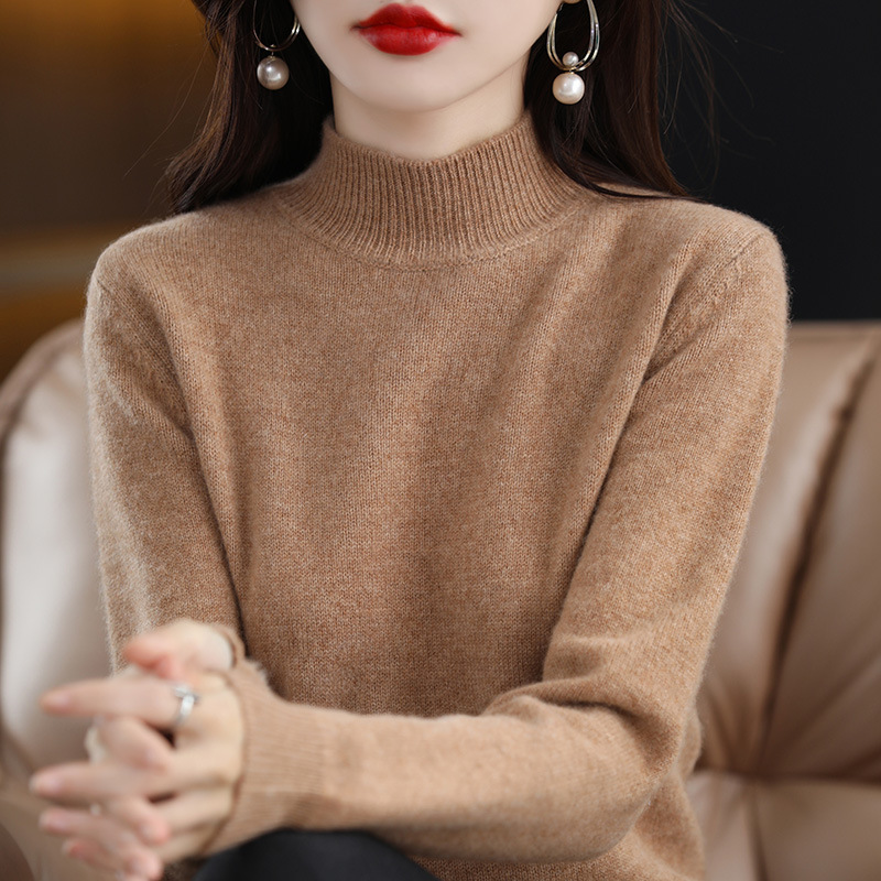 鄂尔多市春秋半高领五分袖羊毛针织衫女毛衣中袖薄打底衫|undefined