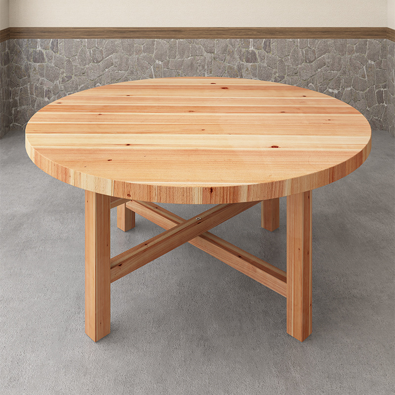 Solid Wood Round Table Thickened Chinese Fir 1.2 m Household Dining Wooden Table Panel 1.1 m Folding Dining Table Business