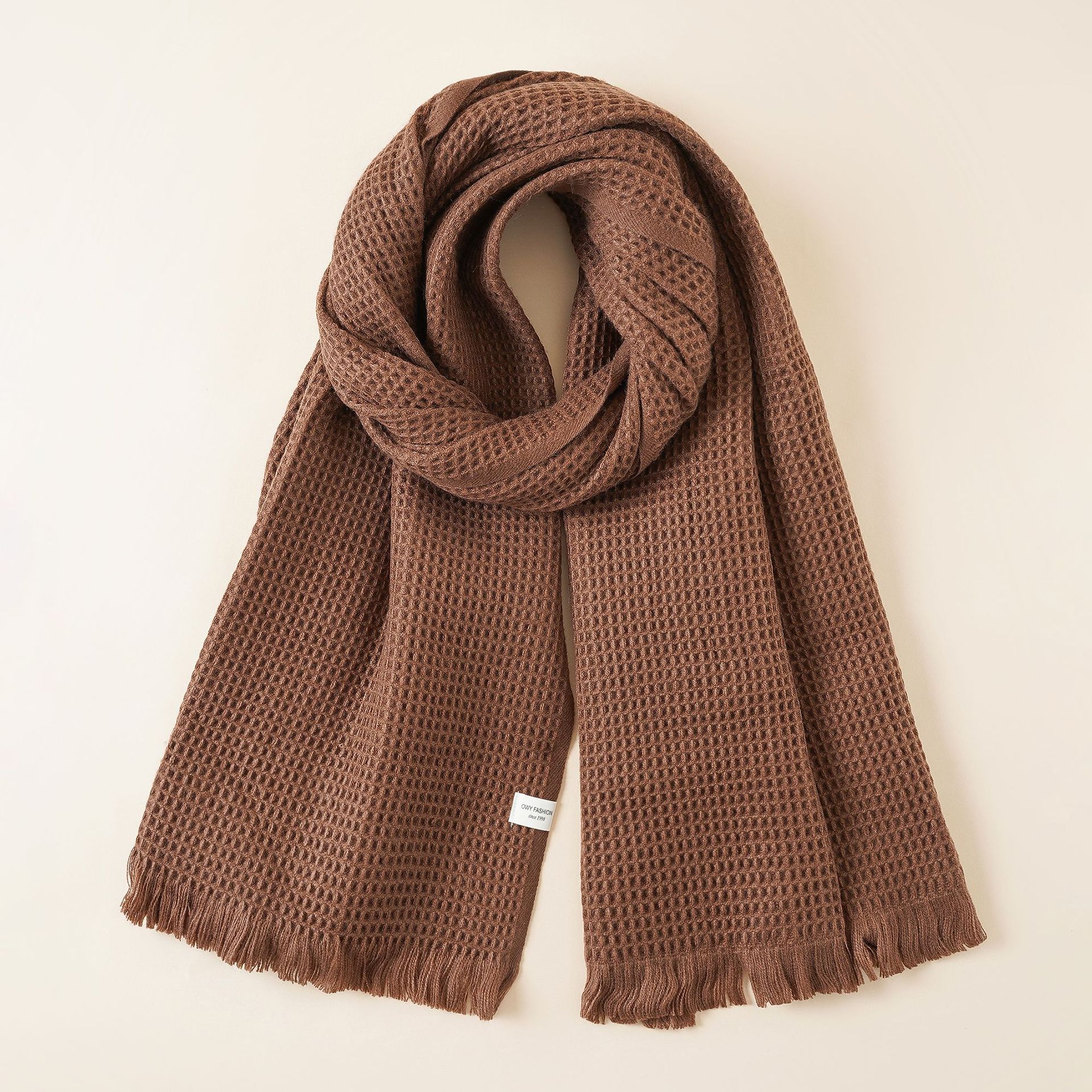 Japonés bufanda de punto gruesa línea pareja waffle bufanda de color sólido cálido retro largo Otoño e Invierno moda