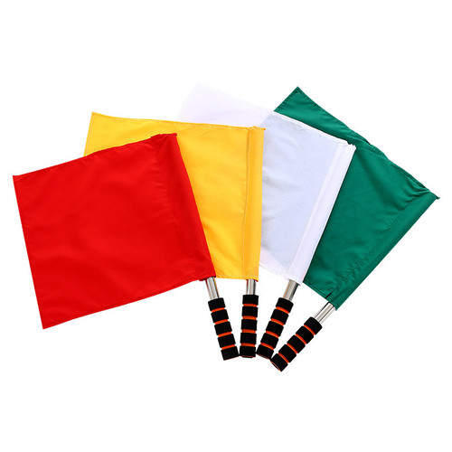 Starting flag, track and field referee patrol flag, football linesman flag, red, yellow, green and white, traffic conductor flag, railway signal