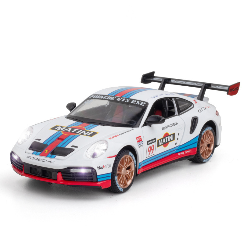 Jianyuan 1:24 Porsche 911GT3RSR versión de la pista sonido y luz Tire hacia atrás 4 puerta coche juguete música modelo adornos