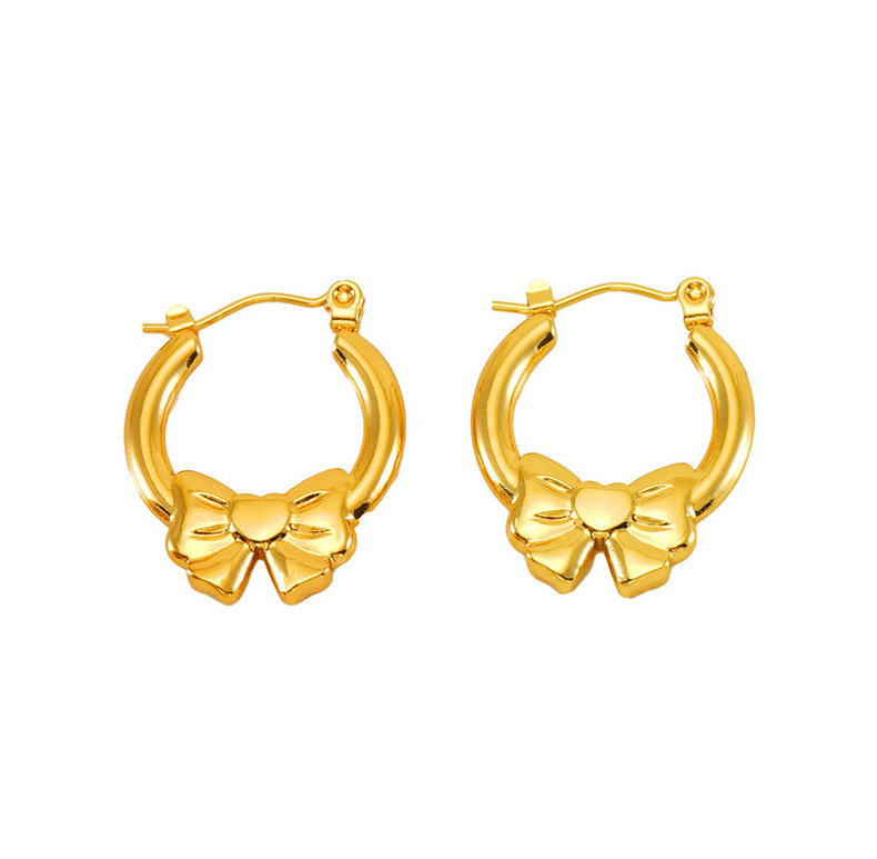 304 Stainless Steel Material 1 Pair Simple Style Bow Knot 304 Stainless Steel 18K Gold Plated Hoop Earrings