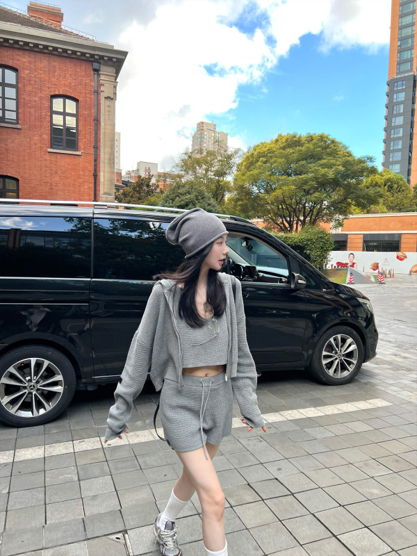 区区欧阳连帽针织开衫女秋季长袖宽松美式复古慵懒风毛衣外套上衣|undefined