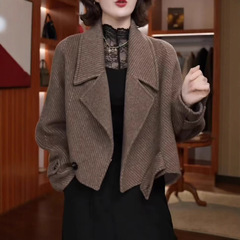 2025秋冬季小众设计感咖色毛呢外套女装韩版小个子上衣百搭大衣