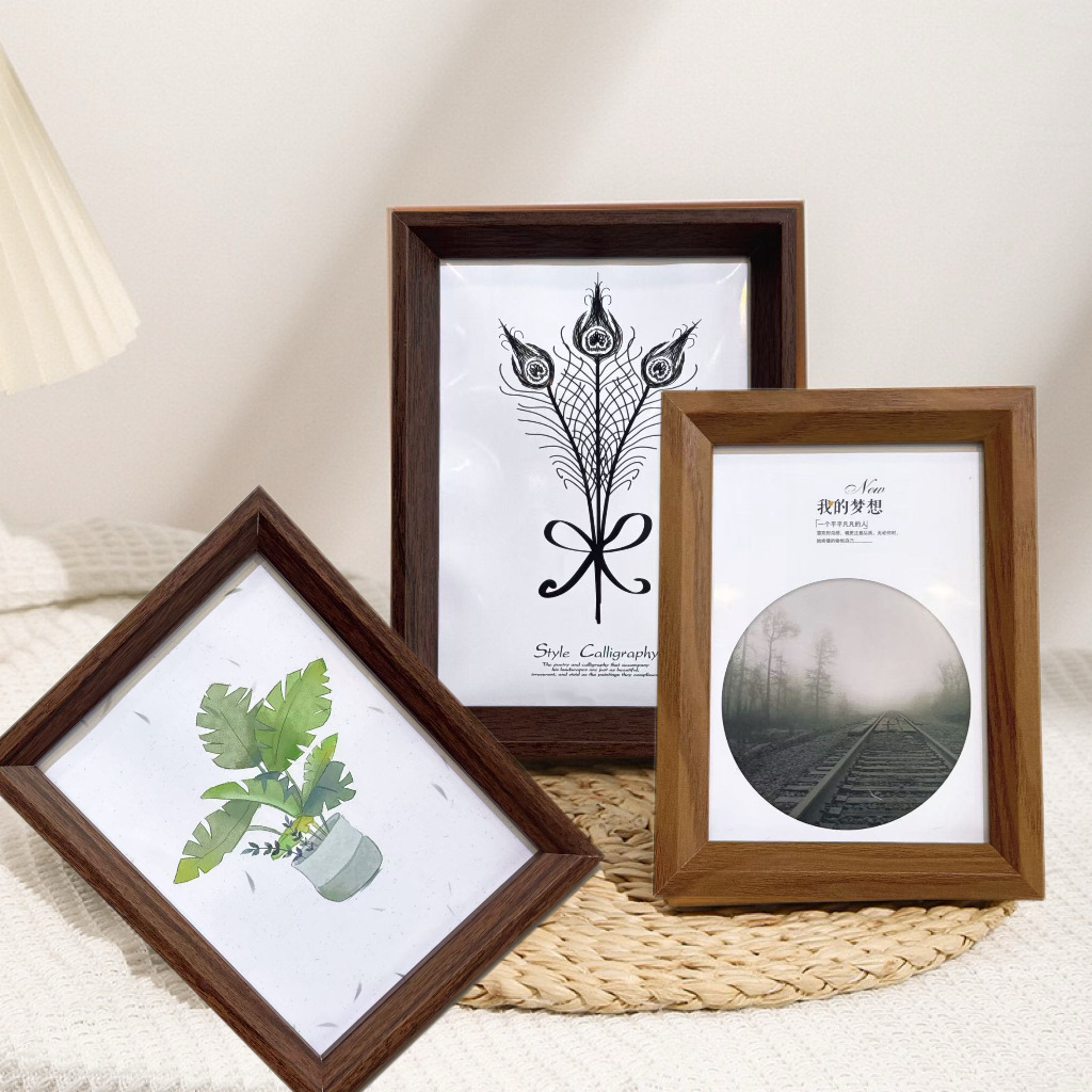 Empty Picture Frame, Hollow Three-Dimensional Display Stand, High-End Feel, 6inch Calligraphy Oil Pastel Wall-Mounted Framing Wooden Frame