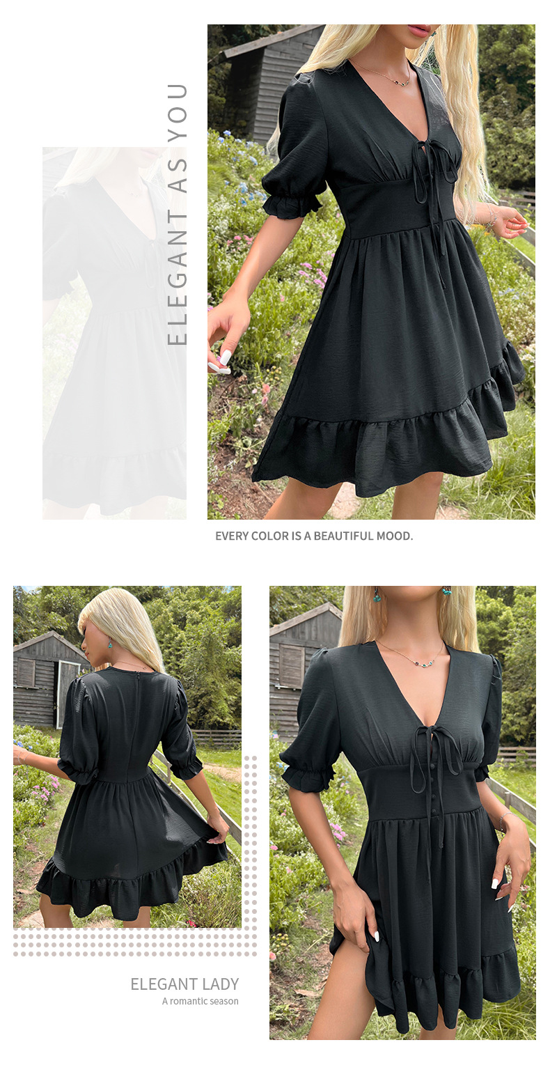 Women's Summer Dress Slim Fit Solid Colour Lotus Leaf Skirt Dress_voghion.com