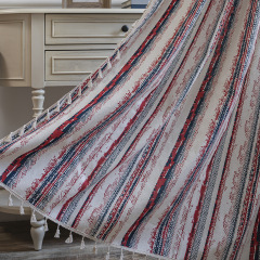 Iamnique Yun Curtain Finished Product – Striped, Printed, with Tassels, Small Window Kitchen Curtain in Cotton-Linen Blend, Semi-Blackout Design, Direct Factory Supply for Bay Windows