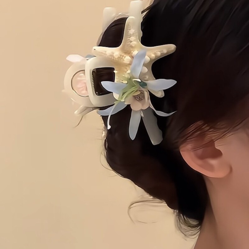 夏の雰囲気のヒトデの花のヘアピン、模擬永遠の花のクリップ、休暇スタイルの海辺の写真撮影、前髪クリップヘアアクセサリー|undefined