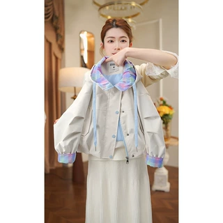 女童春装外套2026新款洋气儿童时髦彩色格子连帽上衣女孩春秋衣服