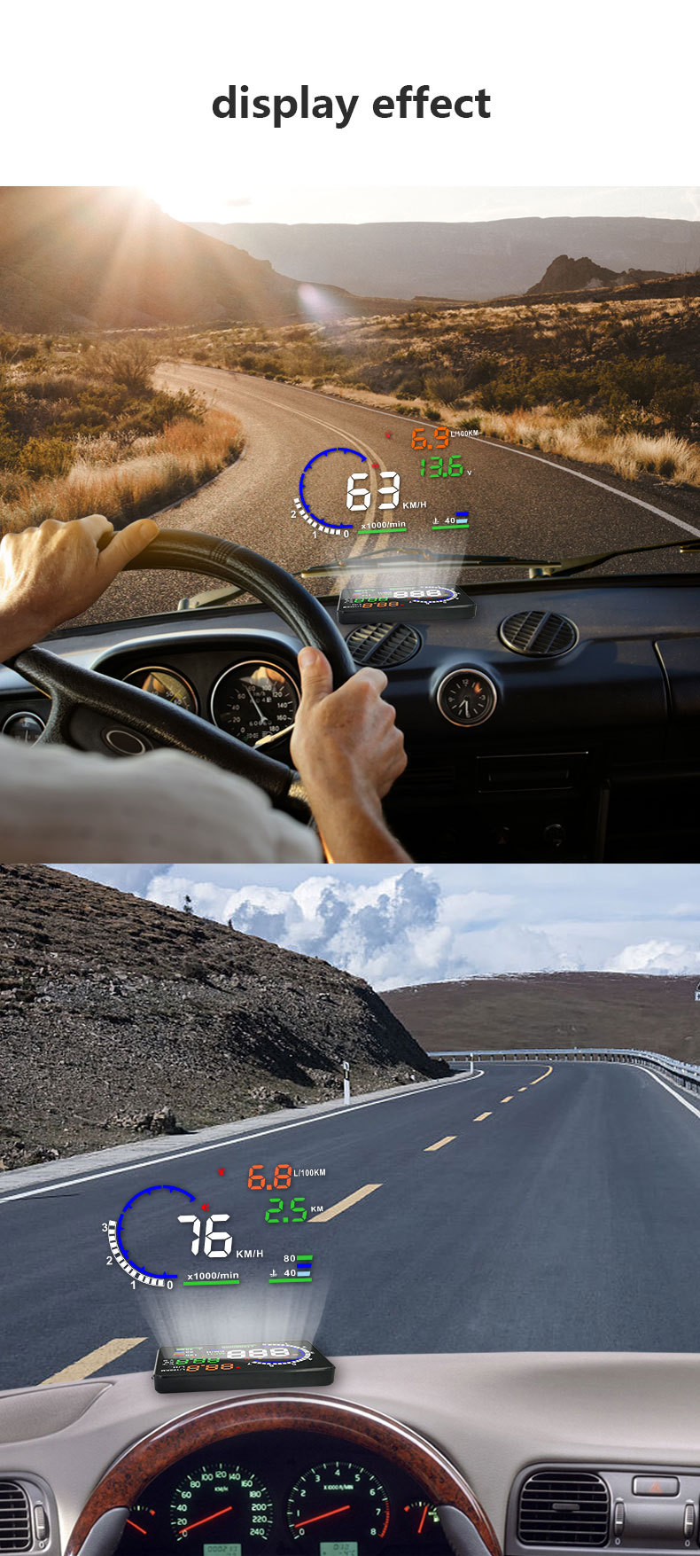 Cross-Border Hot Selling Car Head-Up Display Car Hud Multi-Function Instrument Obd Head-Up Display Supports Customization