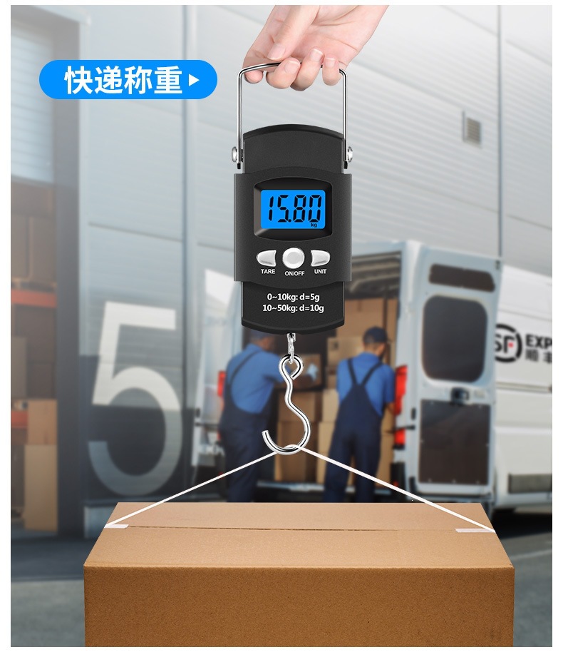 50kg Portable Electronic Scale with Tape Measure, Rechargeable Handheld Weighing Scale, Express Luggage Fishing Scale, Mini Hanging Scale