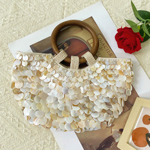 新中式时尚潮流双圈纯色贝壳包文艺手提包复古水洗小众个性包