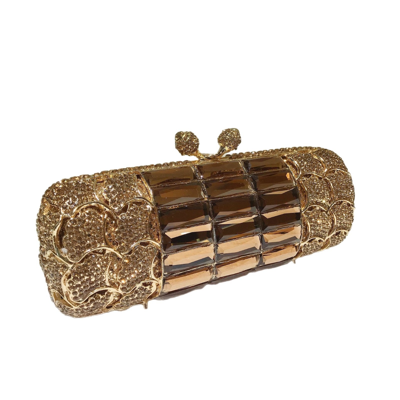Túi clutch nữ đính đá vàng chanh dự tiệc cao cấp — vàng