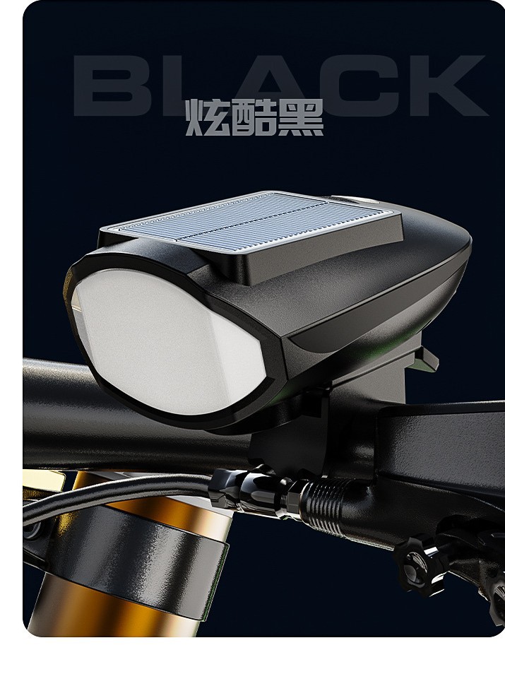 Luz Delantera para Bicicleta Recargable con Energía Solar 7588, Luz con Bocina, Iluminación Nocturna para Bicicleta de Montaña, Luz USB para Exteriores de Alta Potencia