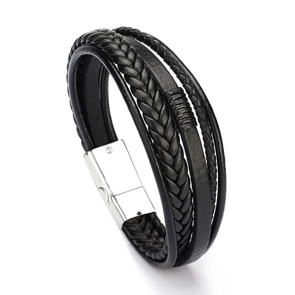Black leather silver buckle 19cm