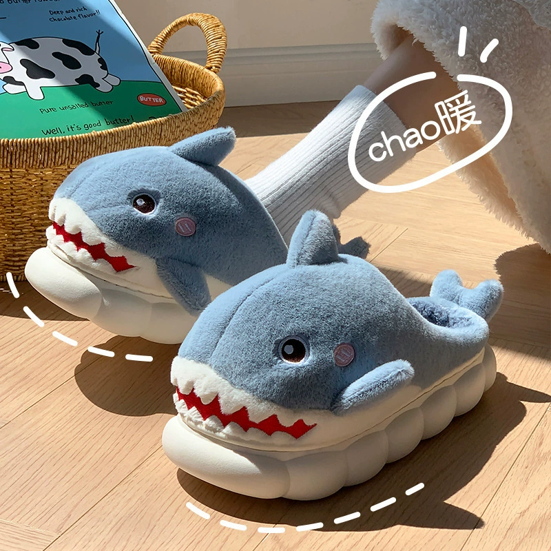 Осенние и зимние детские хлопковые тапочки для мальчиков и девочек в помещении акулы для девочек тапочки для младенцев