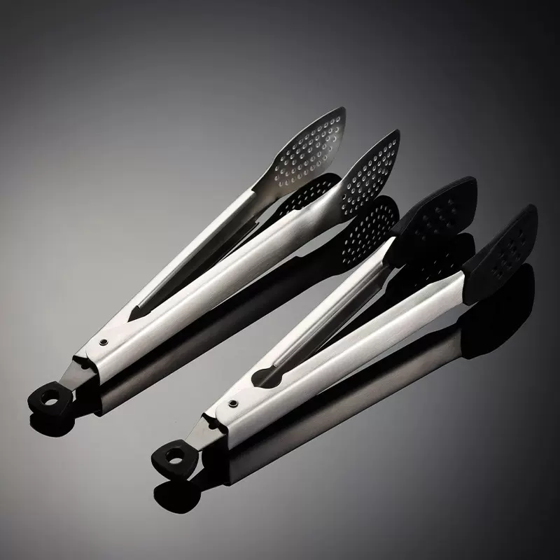 埃恩304不锈钢硅胶食品夹带开关烤肉夹子实用厨房面包夹烘焙用品