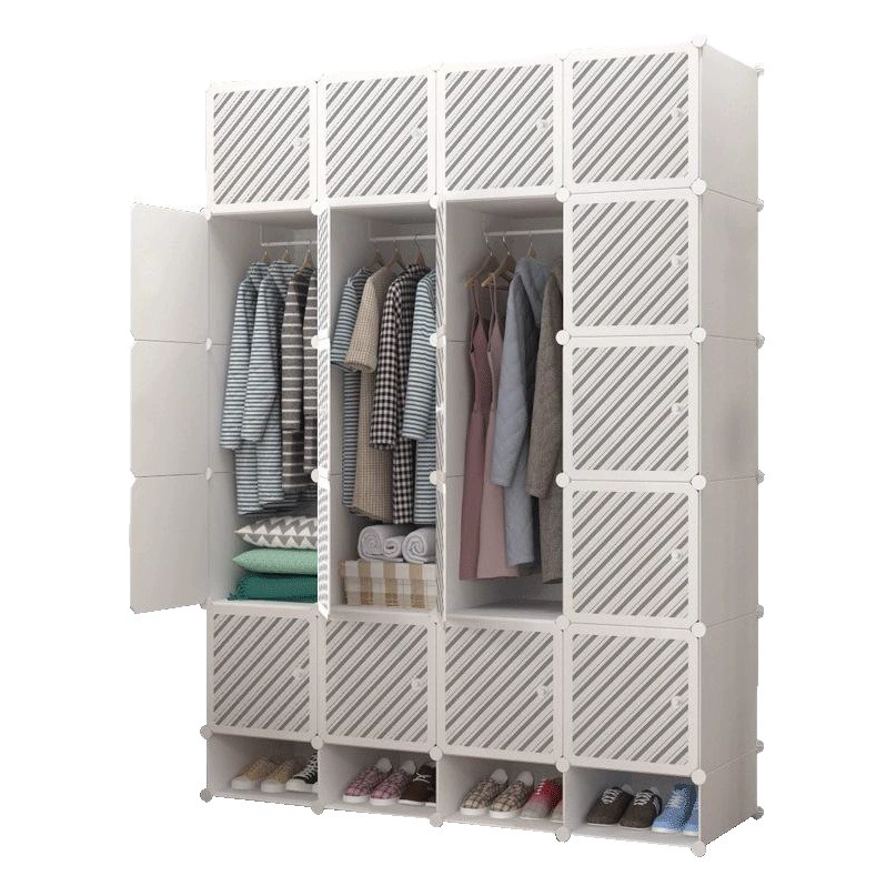 Простой гардероб Модный современный простой светильник для спальни Роскошный угловой шкаф Шкаф для хранения Пластиковая сборка Дверь шкафа в сборе